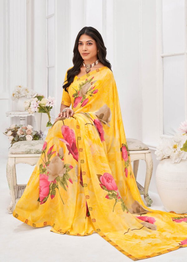 Georgette Saree in yellow color - Image 2