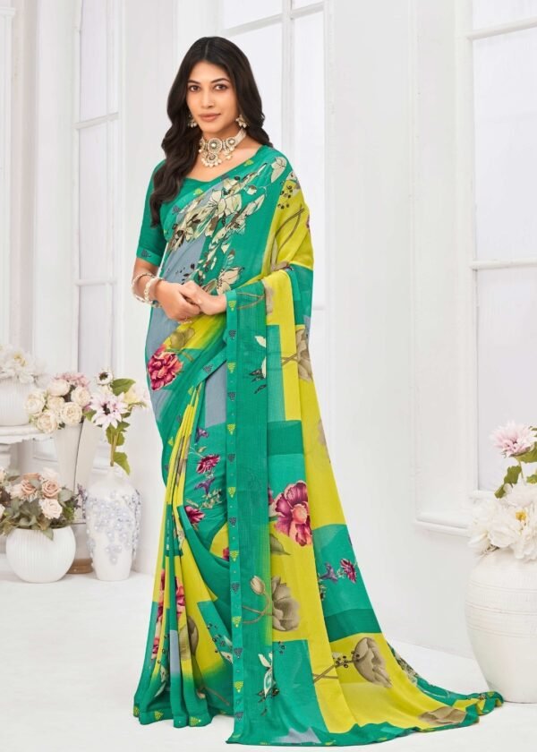 Georgette Saree in Teal Color