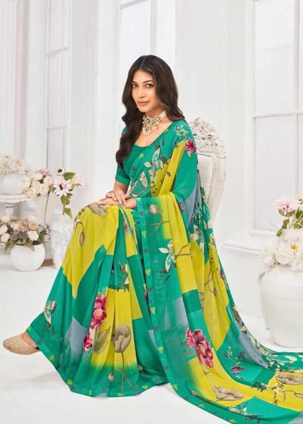 Georgette Saree in Teal Color - Image 2