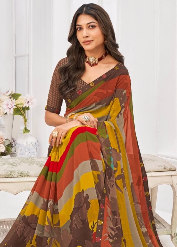Georgette Saree in Multicolor - Image 2