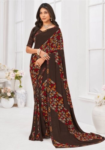 Georgette Saree in Brown Color