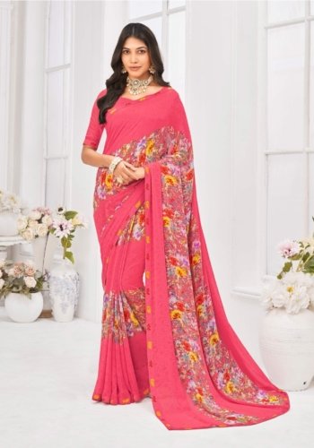 Pink Georgette Saree