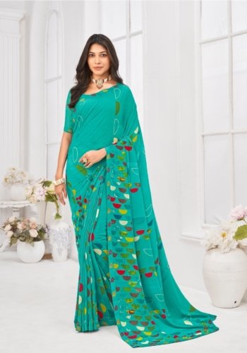 Georgette Saree in Turquoise Blue Color