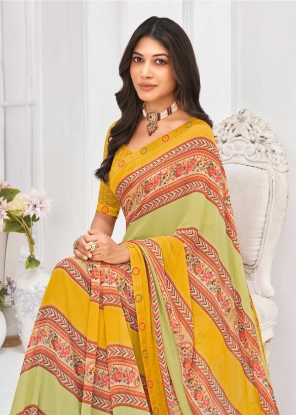 Georgette Saree in Mustard Color - Image 2