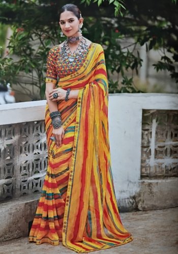 Jaipuri kachori yellow bandhan silk saree