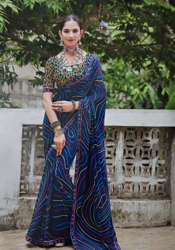 Jaipuri kachori blue bandhan silk saree