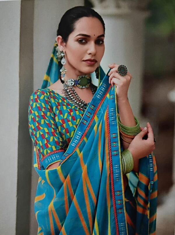 Jaipuri kachori light blue bandhan silk saree - Image 2