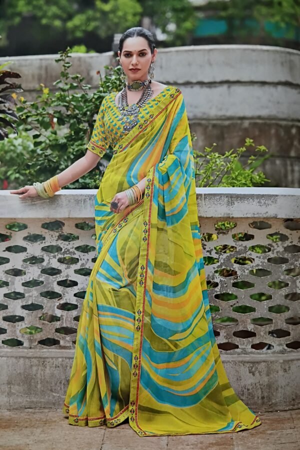 Jaipuri kachori mehandi green bandhan silk saree