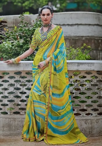 Jaipuri kachori mehandi green bandhan silk saree