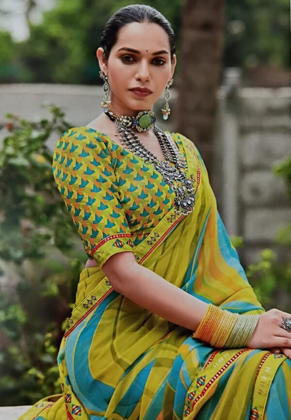 Jaipuri kachori mehandi green bandhan silk saree - Image 2