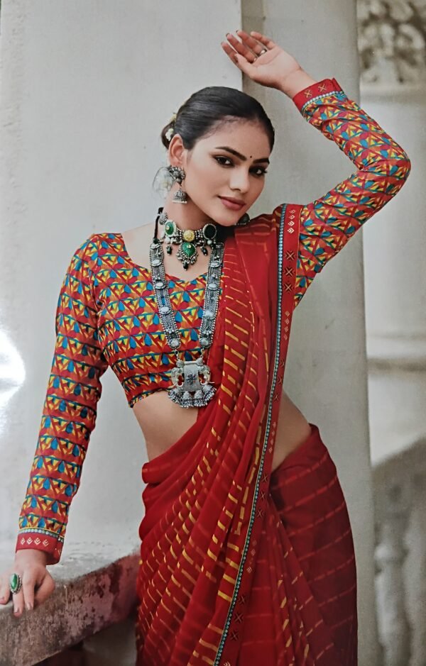 Jaipuri kachori red bandhan silk saree - Image 2