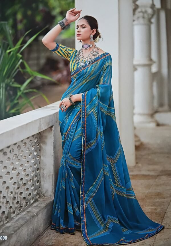 Jaipuri kachori sky blue bandhan silk saree