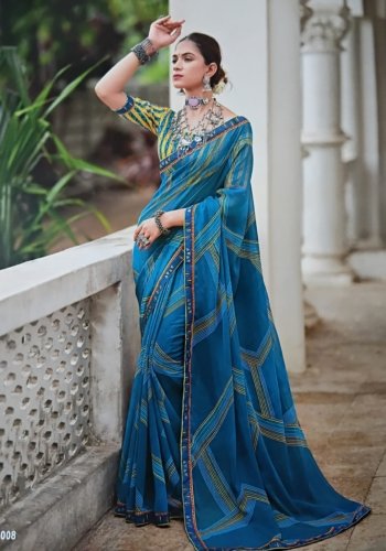 Jaipuri kachori sky blue bandhan silk saree