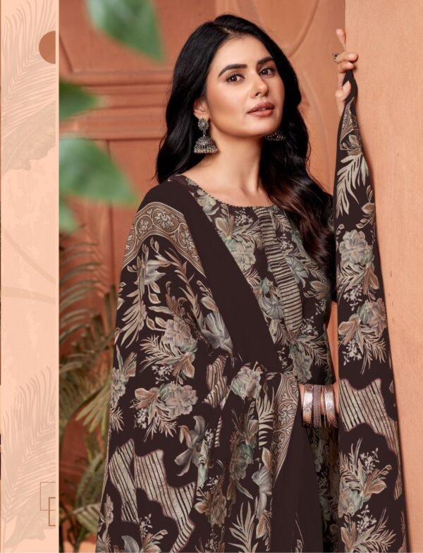 Designer salwar kameez mix cotton with pant style in coffee colour - Image 2