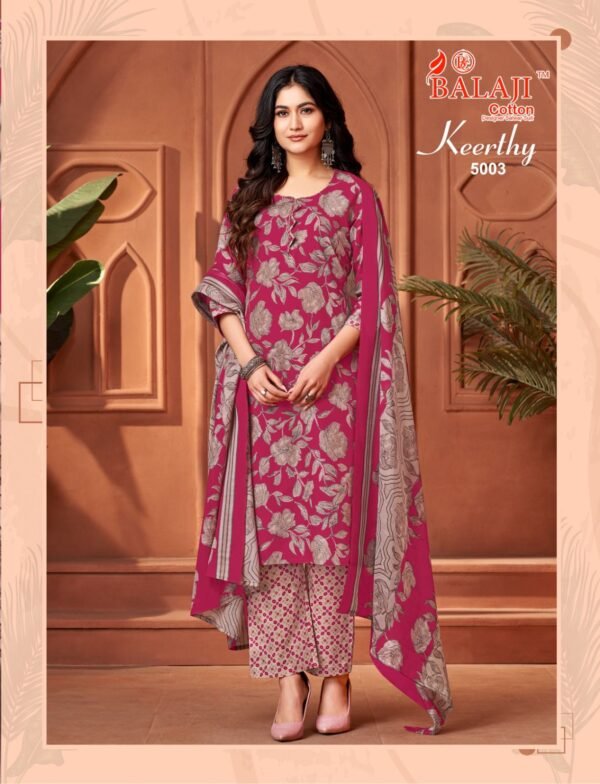 Designer salwar kameez mix cotton with pant style in pink colour