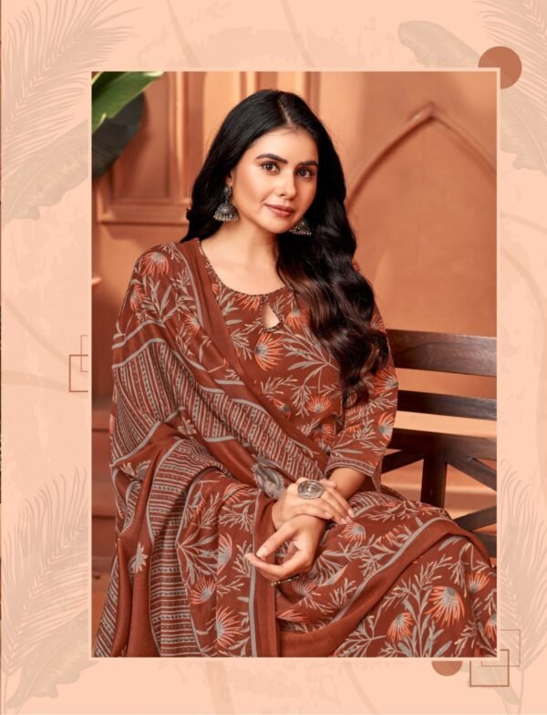Designer salwar kameez mix cotton with pant style in pich green colour - Image 2