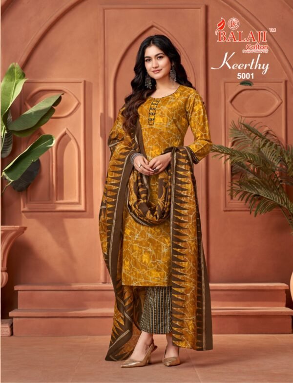 Designer salwar kameez mix cotton with pant style in yellow  colour