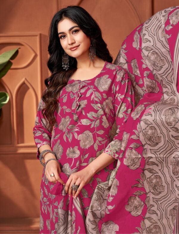 Designer salwar kameez mix cotton with pant style in pink colour - Image 2