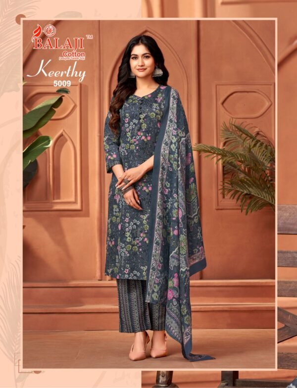 Designer salwar kameez mix cotton with pant style in grey colour