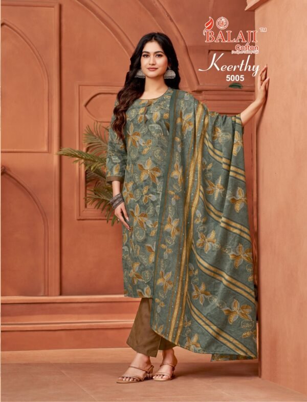 Designer salwar kameez mix cotton with pant style in olive green+coffee brown colour