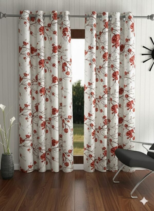 Door Curtains 1 Pieces punching design Eyelet Polyester - 7 Feet - Image 2