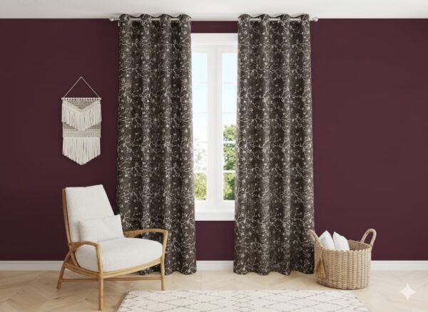 Door Curtains 1 Pieces Flower design Eyelet Polyester - 7 Feet - Image 2
