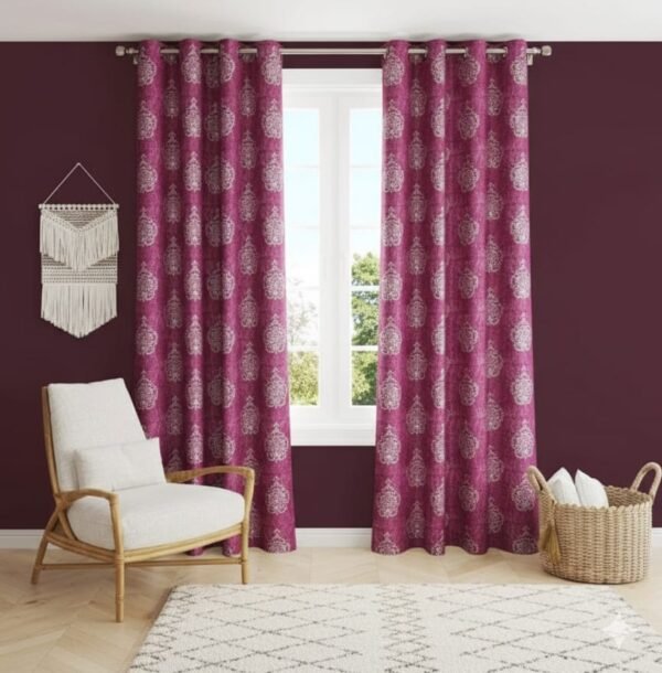 Door Curtains 1 Pieces flower design Eyelet Polyester - 7 Feet - Image 2