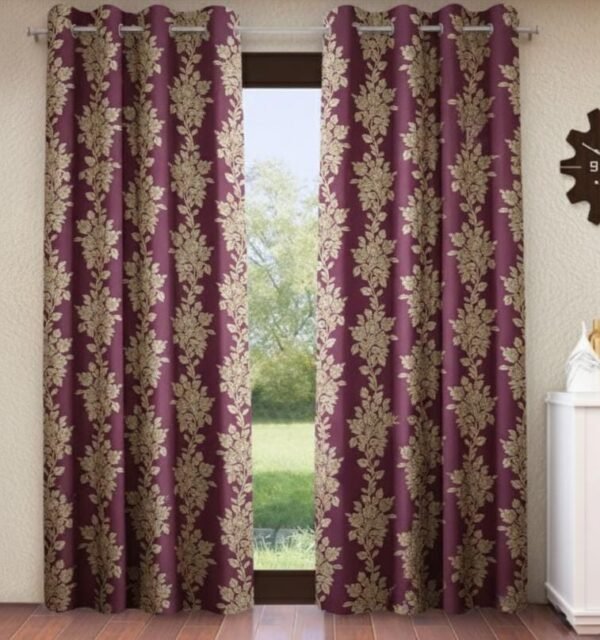 Door Curtains 1 Pieces Flower and Leaves design Eyelet Polyester - 7 Feet - Image 2