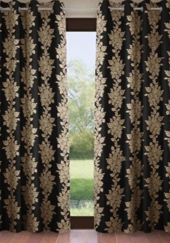 Door Curtains 1 Pieces Flower and Leaves design Eyelet Polyester – 7 Feet