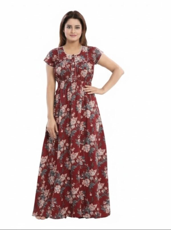 Women's Cotton Printed Gown Ankle Length Nighty Free Size