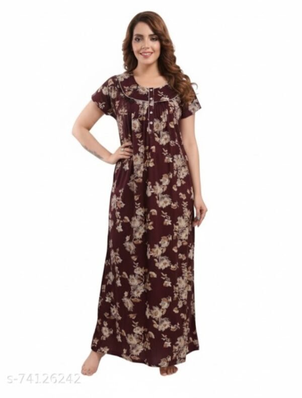 Women's Cotton Printed Gown Ankle Length Nighty Free Size