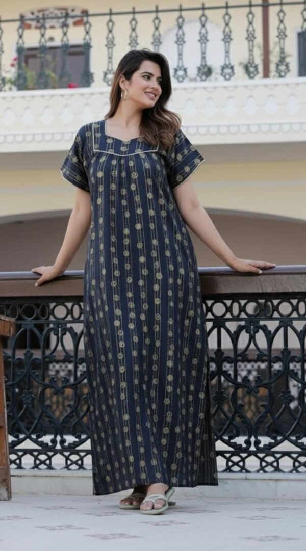 Stylish Cotton Printed Gown Ankle Length Nighty Free Size