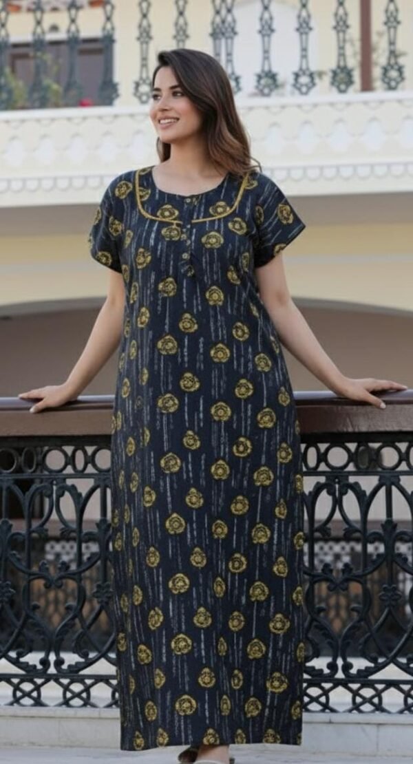 Stylish Cotton Printed Gown Ankle Length Nighty Free Size