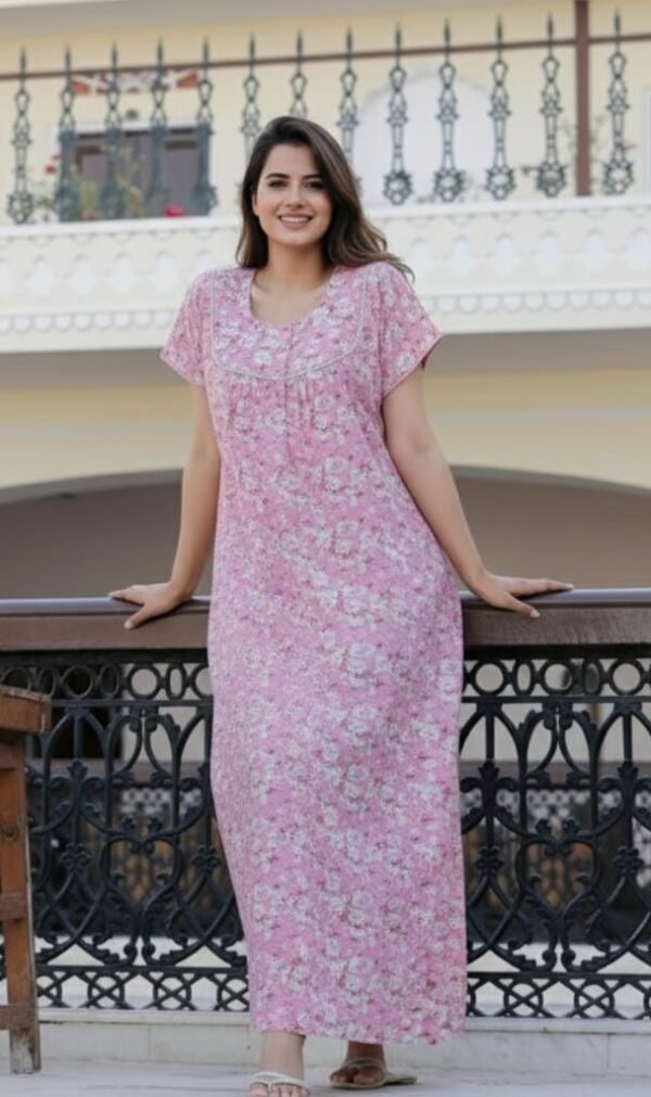 Stylish Cotton Printed Gown Ankle Length Nighty Free Size