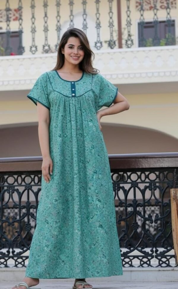 Stylish Cotton Printed Gown Ankle Length Nighty Free Size