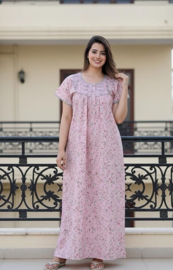 Stylish Cotton Printed Gown Ankle Length Nighty Free Size