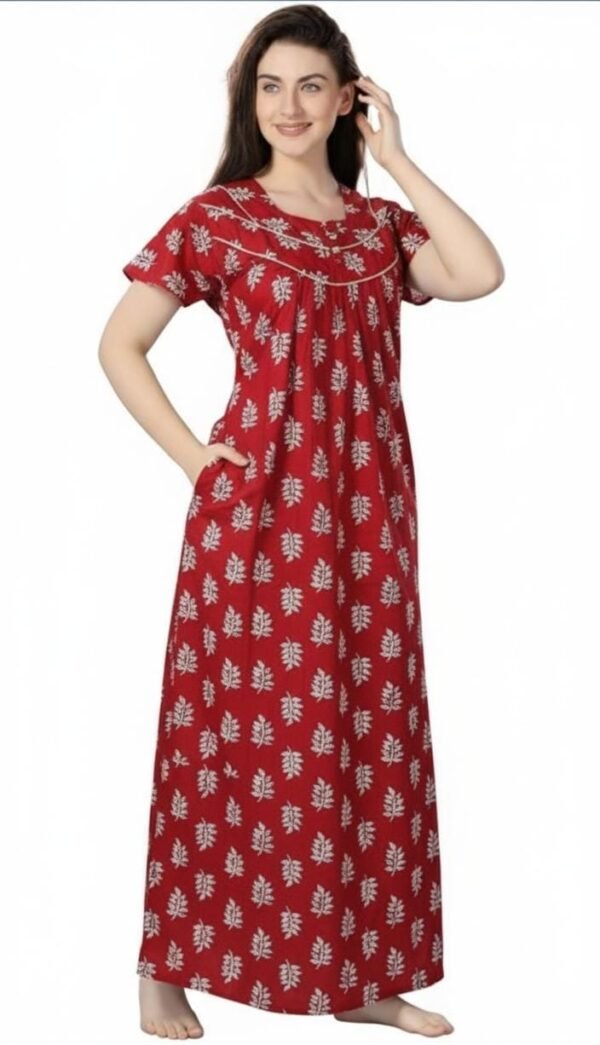 Stylish Cotton Printed Gown Ankle Length Nighty Free Size