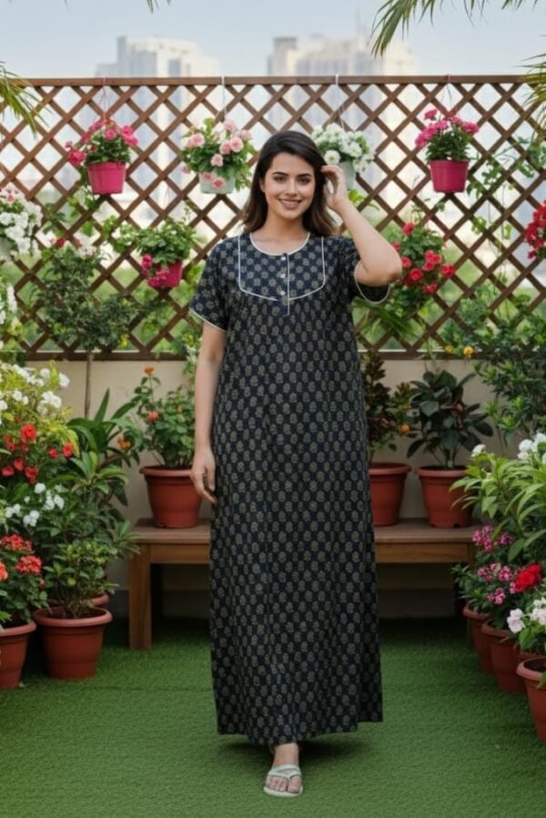 Stylish Cotton Printed Gown Ankle Length Nighty Free Size